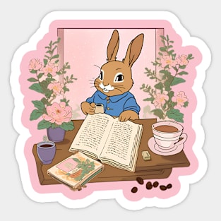 Rabbit Bunny with Books and Coffee Book Nerd Mom Booktok Sticker